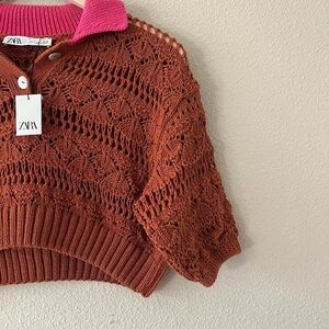 Zara Women's Knit Sweater with Pink Collar